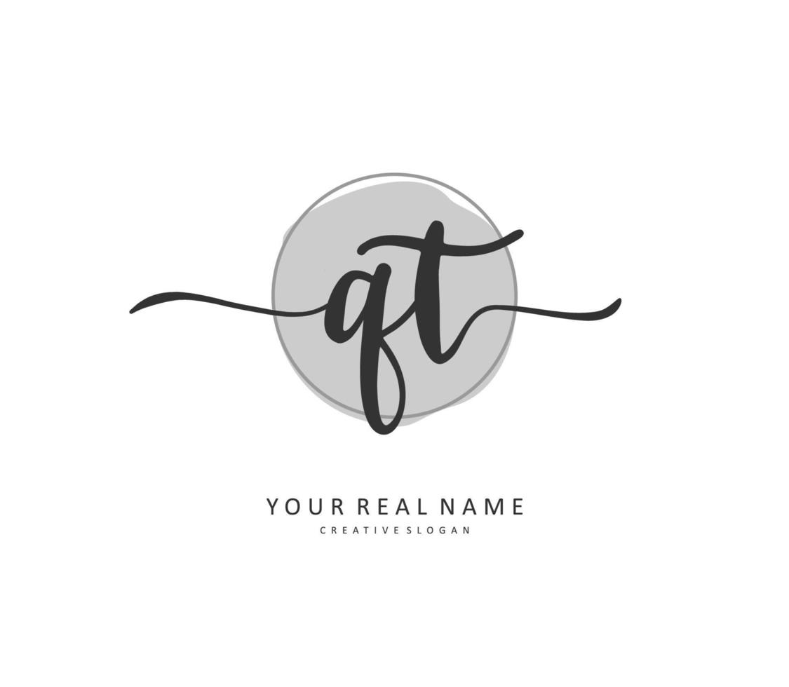 Q T QT Initial letter handwriting and  signature logo. A concept handwriting initial logo with template element. vector