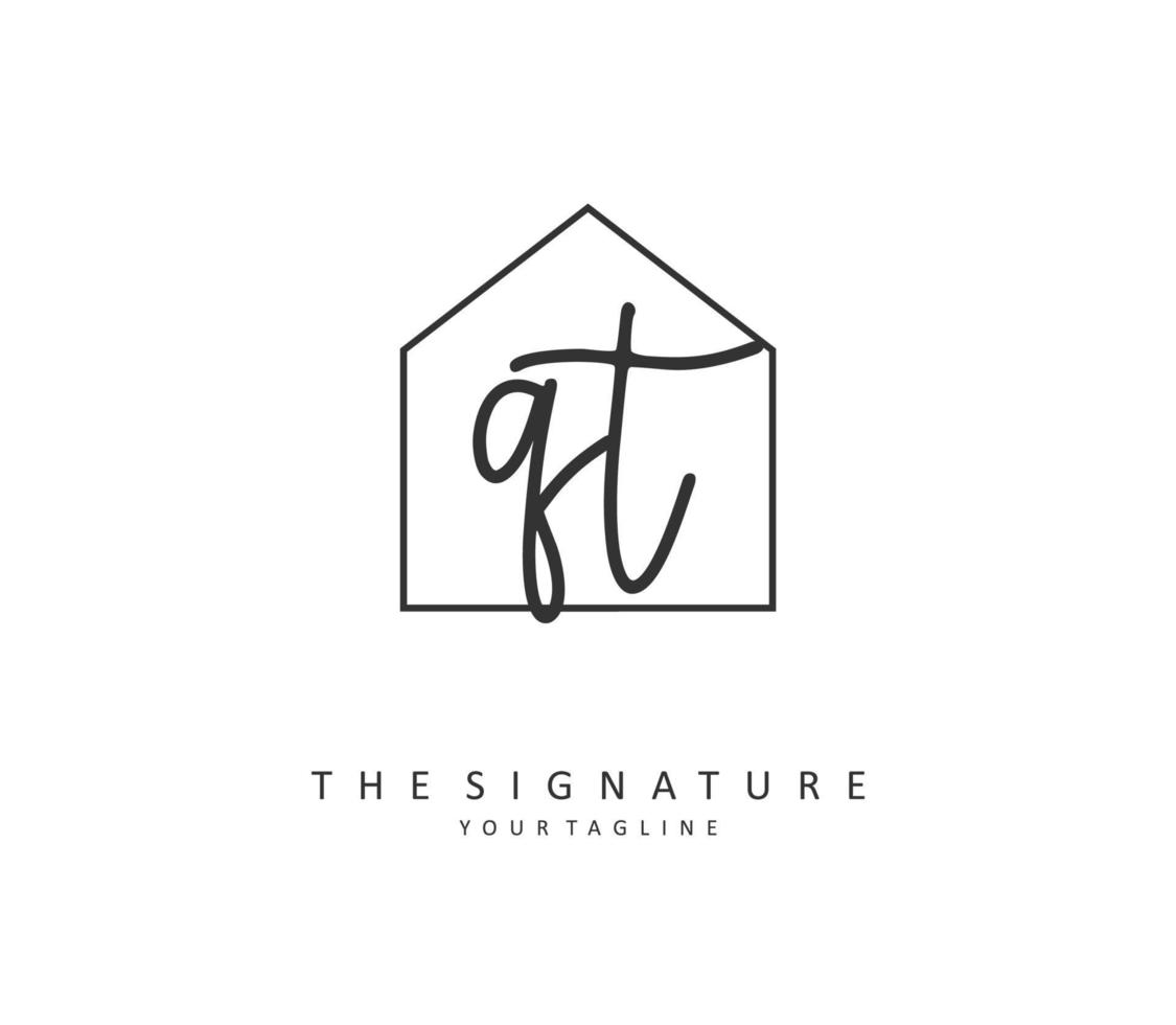 Q T QT Initial letter handwriting and  signature logo. A concept handwriting initial logo with template element. vector