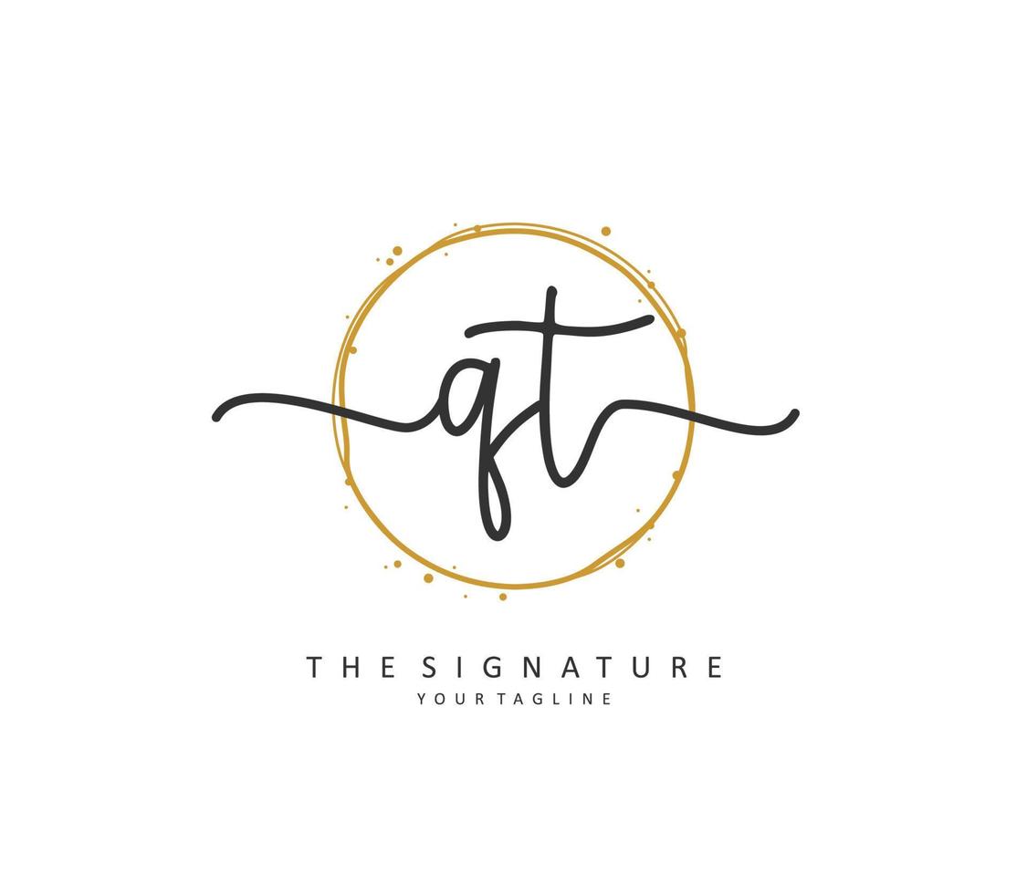 Q T QT Initial letter handwriting and  signature logo. A concept handwriting initial logo with template element. vector