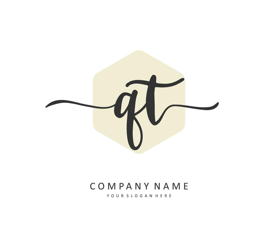 Q T QT Initial letter handwriting and  signature logo. A concept handwriting initial logo with template element. vector