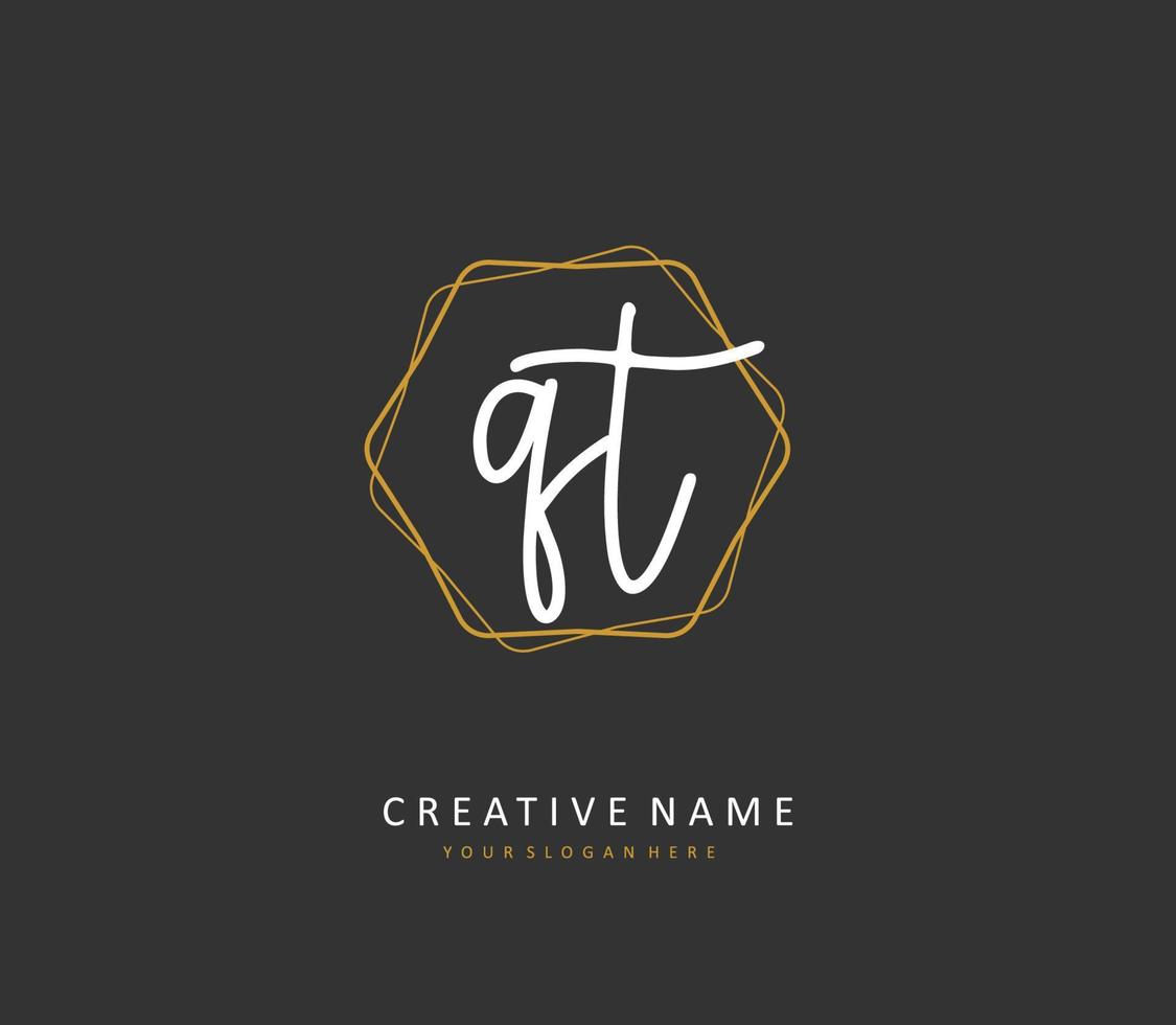 Q T QT Initial letter handwriting and  signature logo. A concept handwriting initial logo with template element. vector