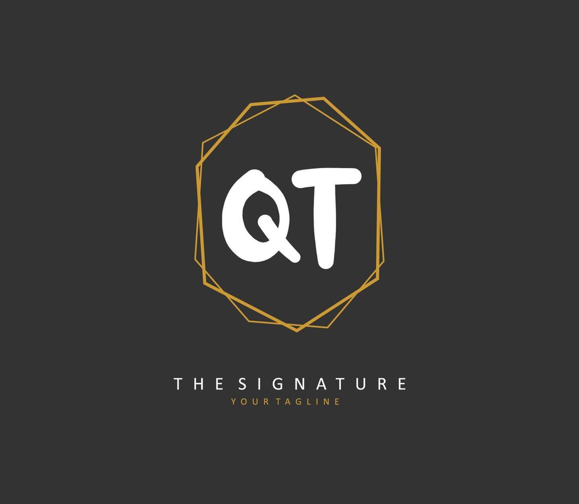 Q T QT Initial letter handwriting and  signature logo. A concept handwriting initial logo with template element. vector