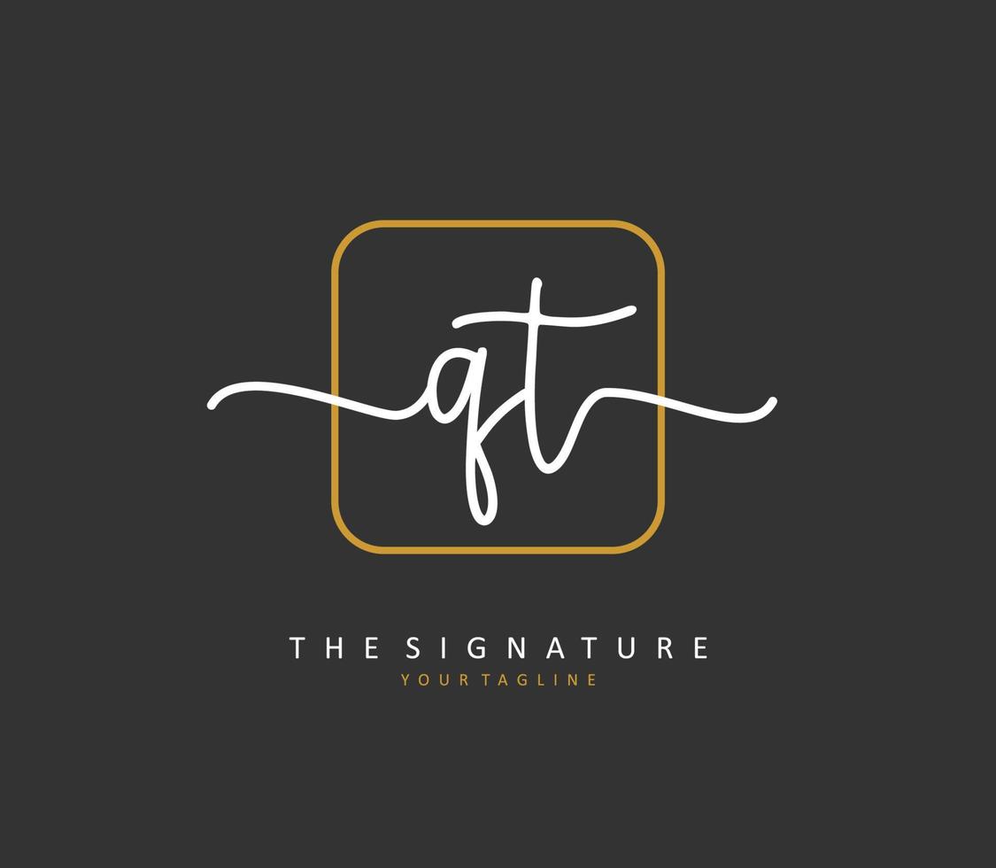 Q T QT Initial letter handwriting and  signature logo. A concept handwriting initial logo with template element. vector