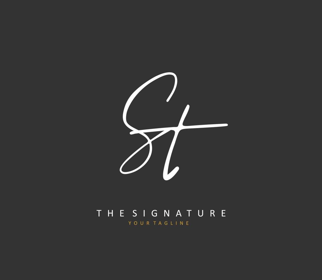 S T ST Initial letter handwriting and  signature logo. A concept handwriting initial logo with template element. vector