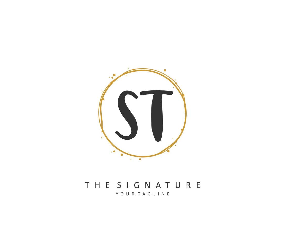 S T ST Initial letter handwriting and  signature logo. A concept handwriting initial logo with template element. vector