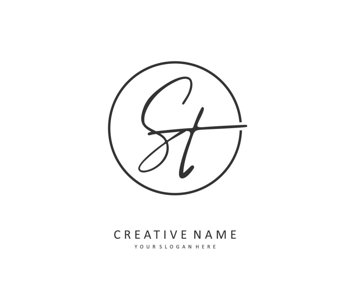 S T ST Initial letter handwriting and  signature logo. A concept handwriting initial logo with template element. vector