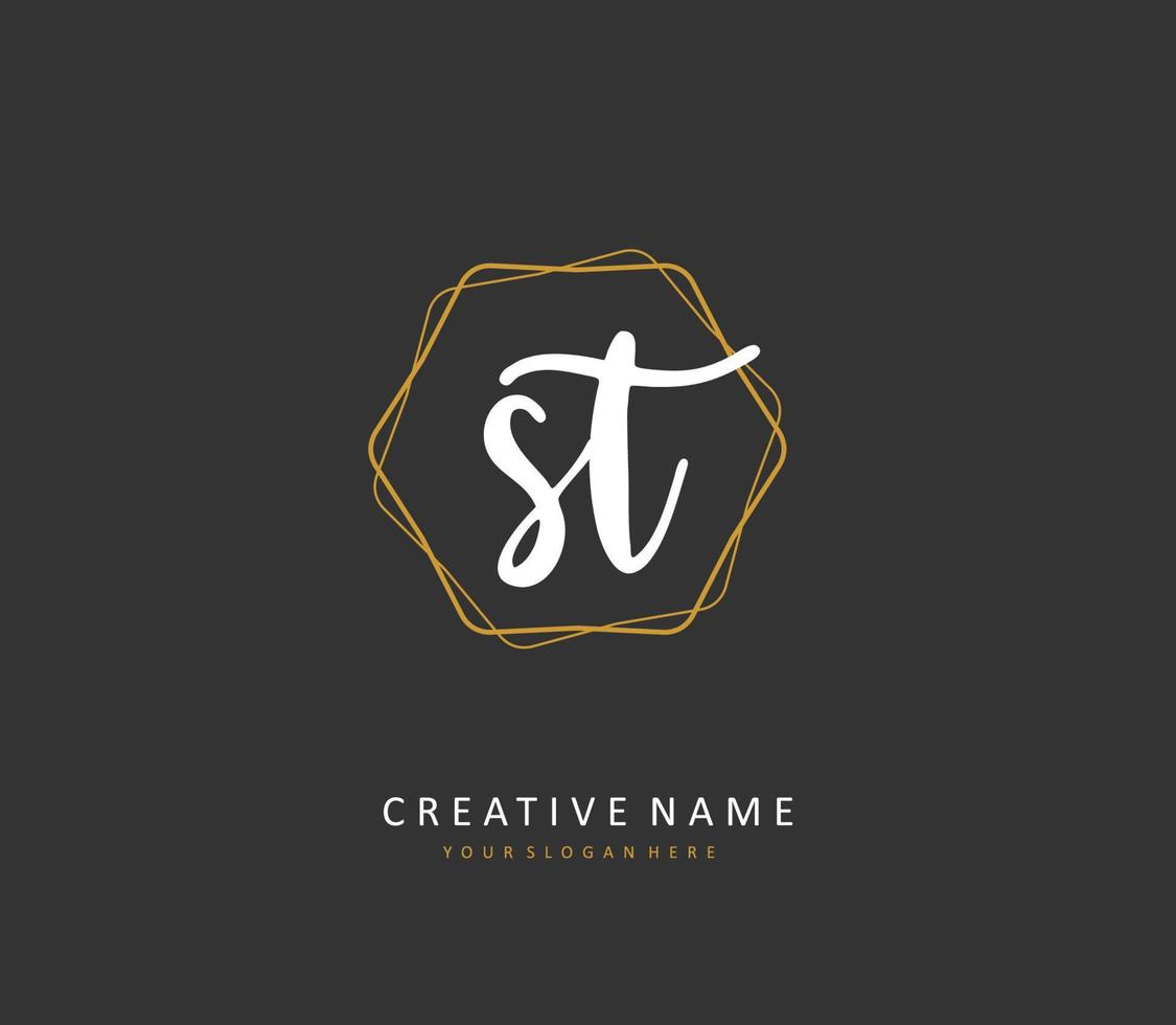 S T ST Initial letter handwriting and  signature logo. A concept handwriting initial logo with template element. vector