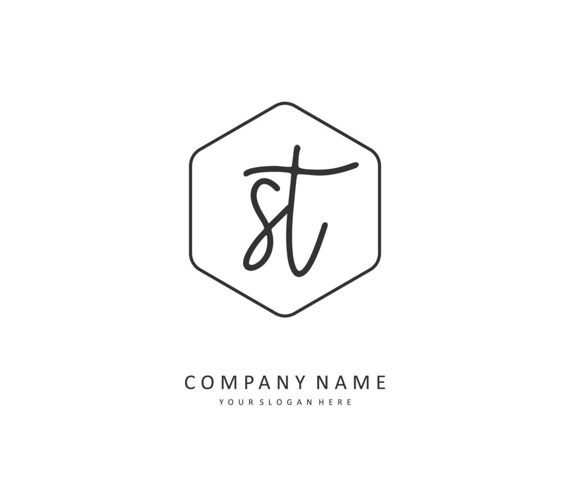 S T ST Initial letter handwriting and  signature logo. A concept handwriting initial logo with template element. vector