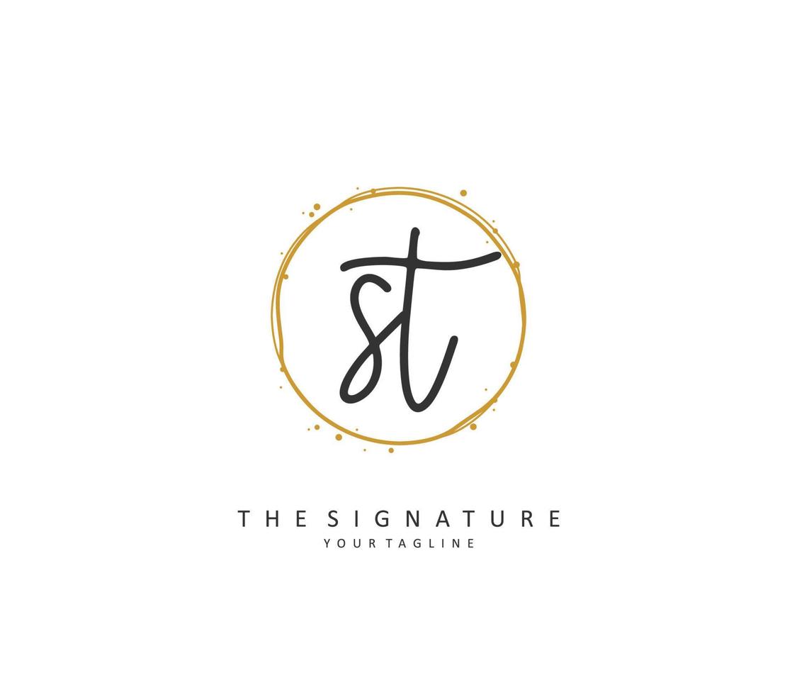 S T ST Initial letter handwriting and  signature logo. A concept handwriting initial logo with template element. vector