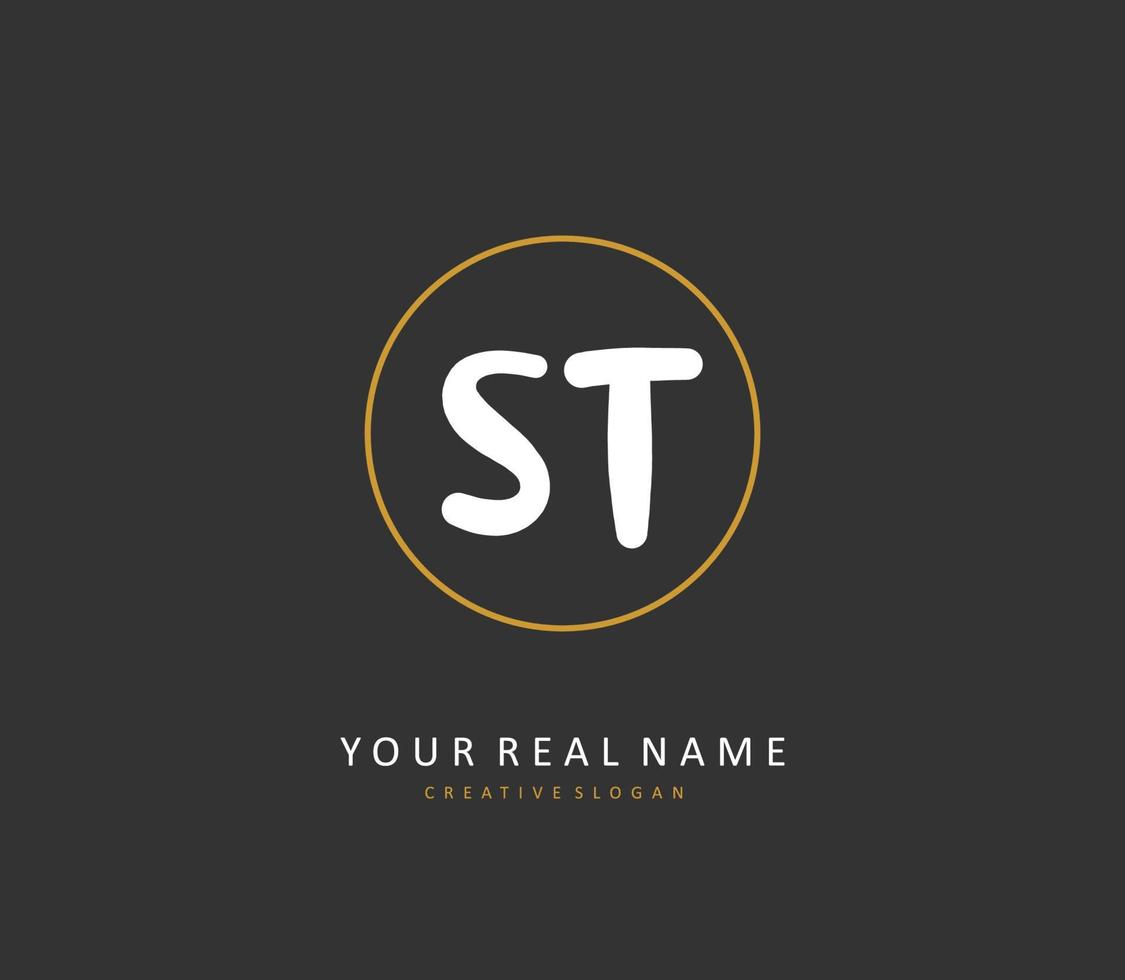 S T ST Initial letter handwriting and  signature logo. A concept handwriting initial logo with template element. vector