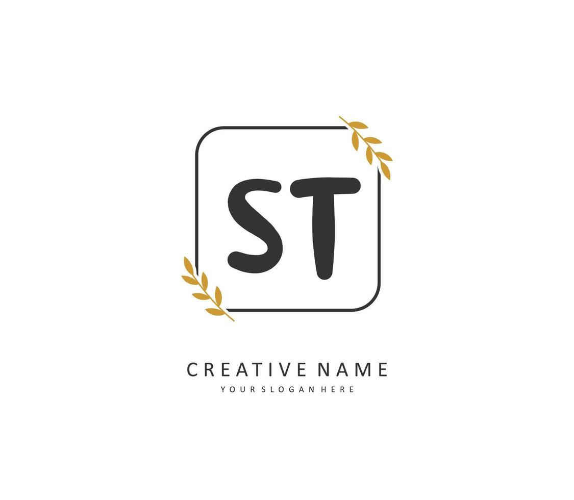 S T ST Initial letter handwriting and  signature logo. A concept handwriting initial logo with template element. vector