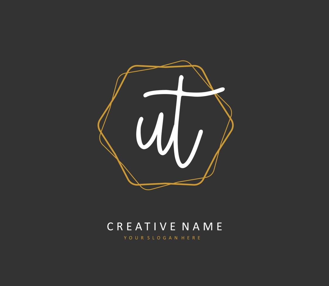 U T UT Initial letter handwriting and  signature logo. A concept handwriting initial logo with template element. vector