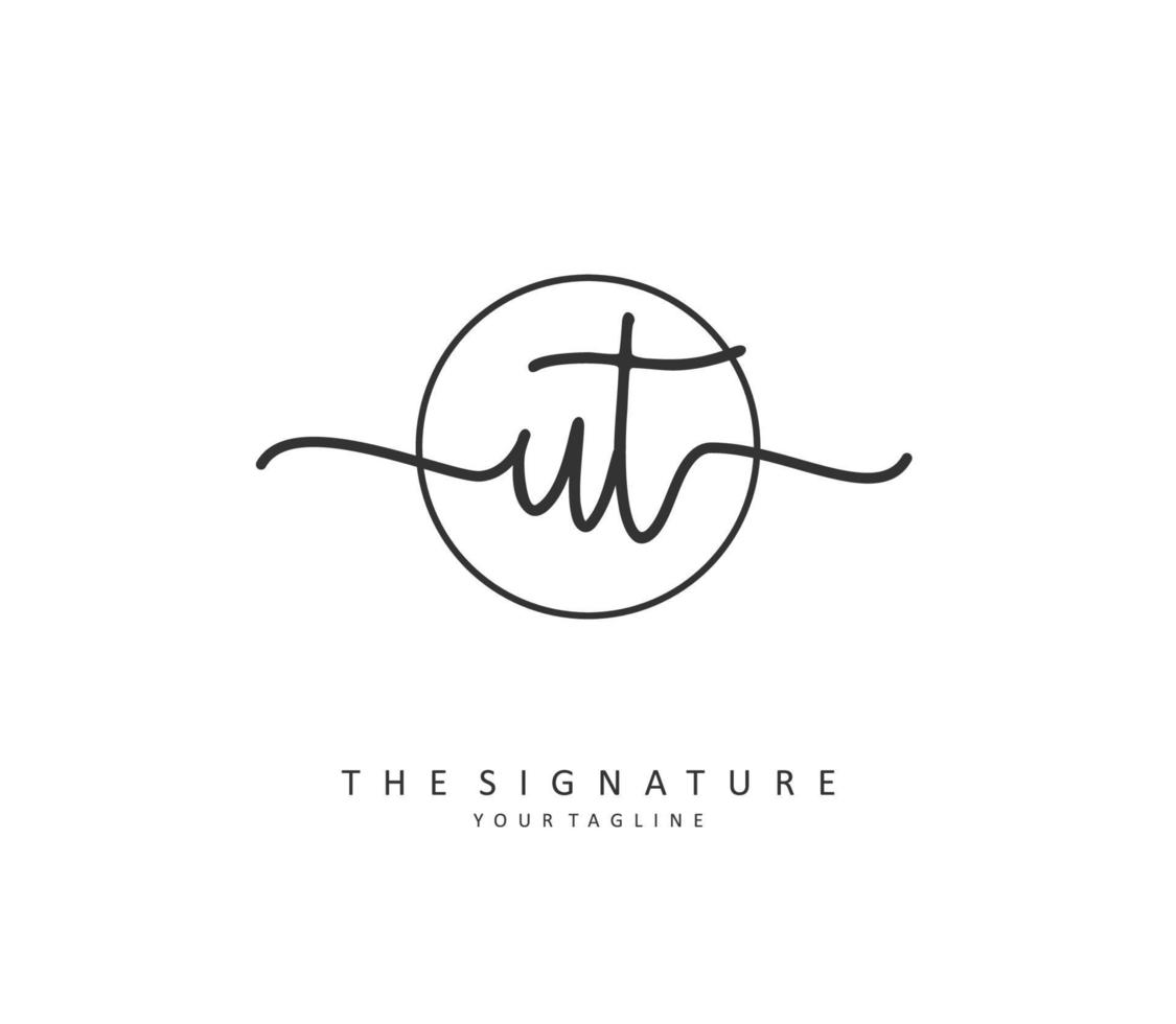U T UT Initial letter handwriting and  signature logo. A concept handwriting initial logo with template element. vector