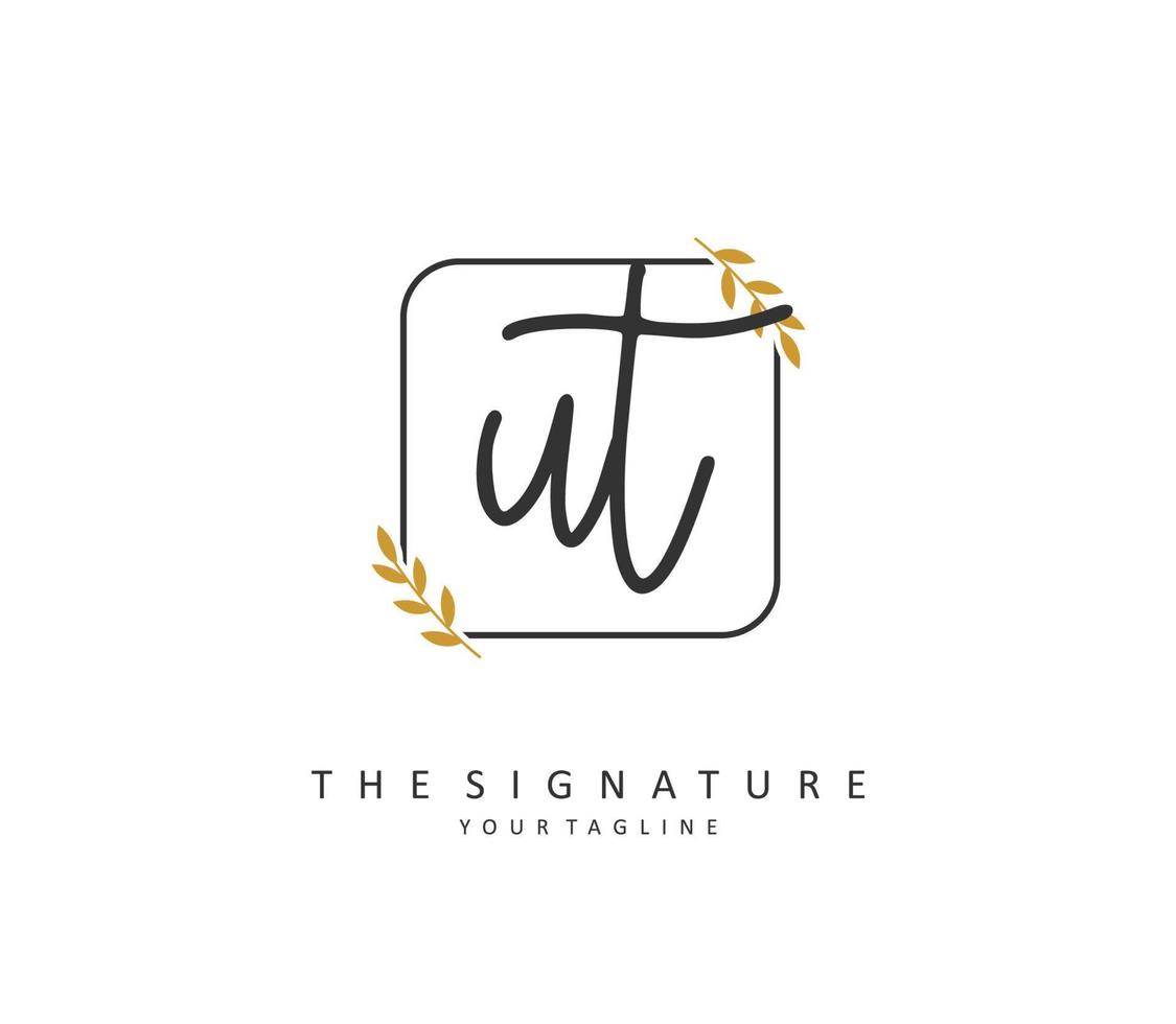 U T UT Initial letter handwriting and  signature logo. A concept handwriting initial logo with template element. vector