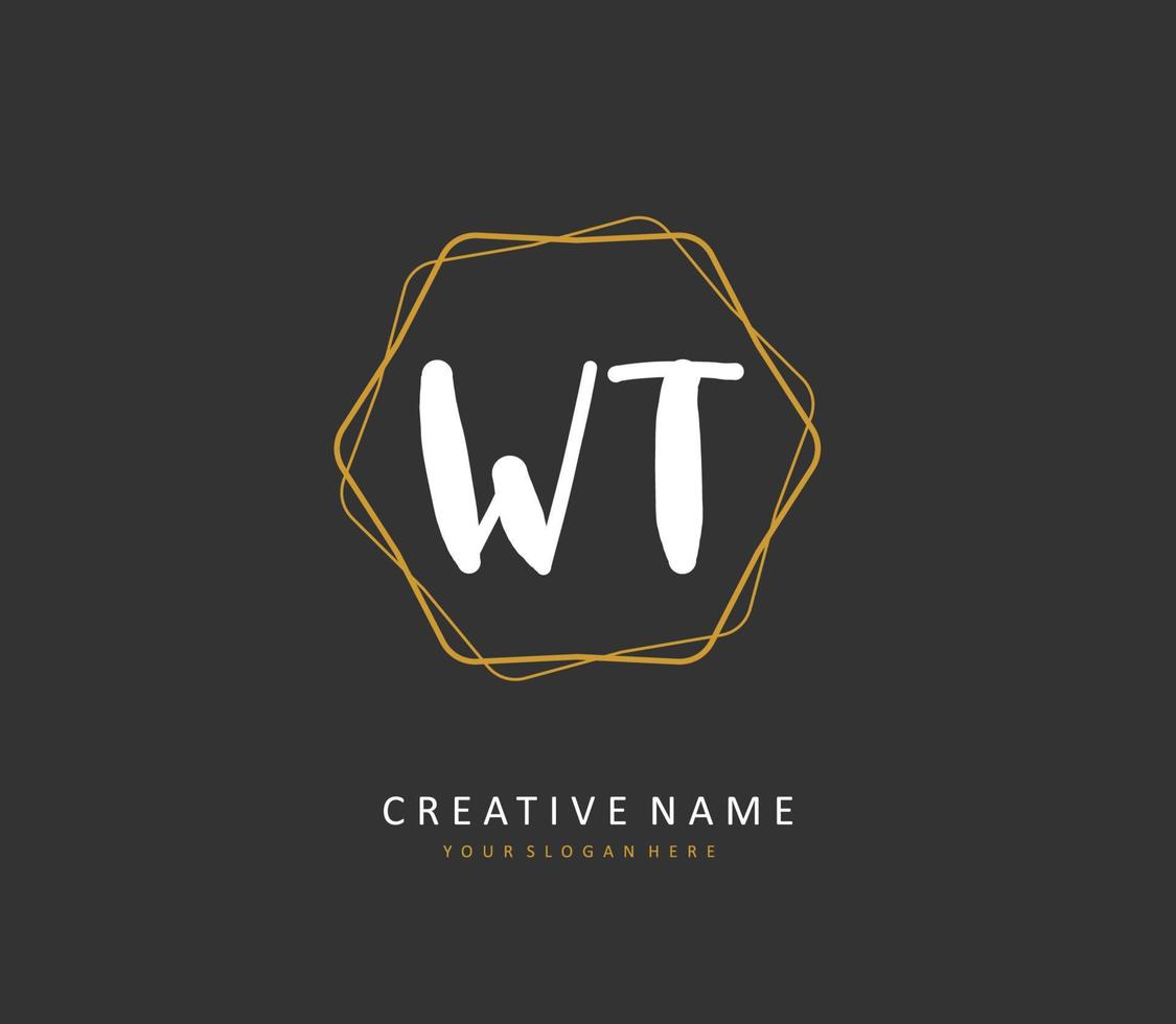 W T WT Initial letter handwriting and  signature logo. A concept handwriting initial logo with template element. vector