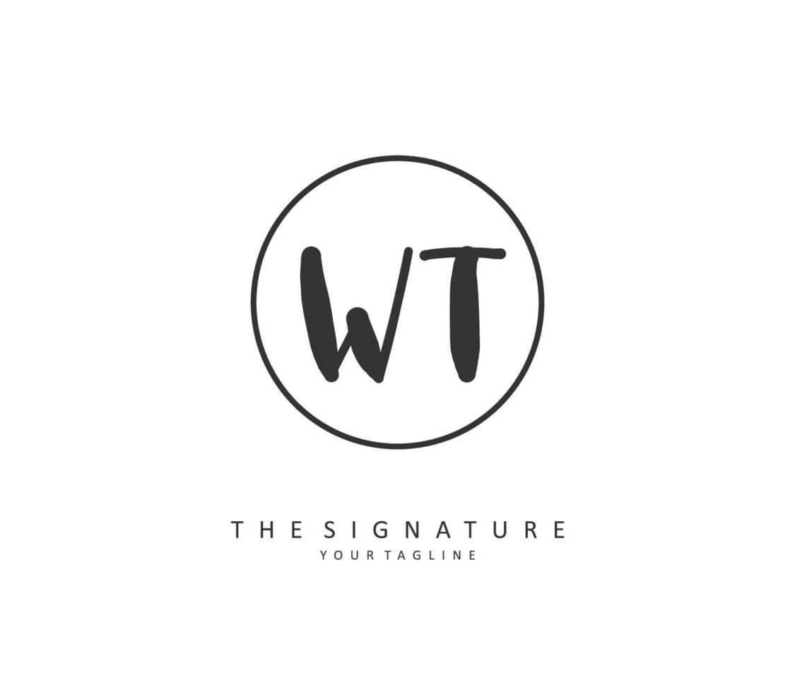 W T WT Initial letter handwriting and  signature logo. A concept handwriting initial logo with template element. vector