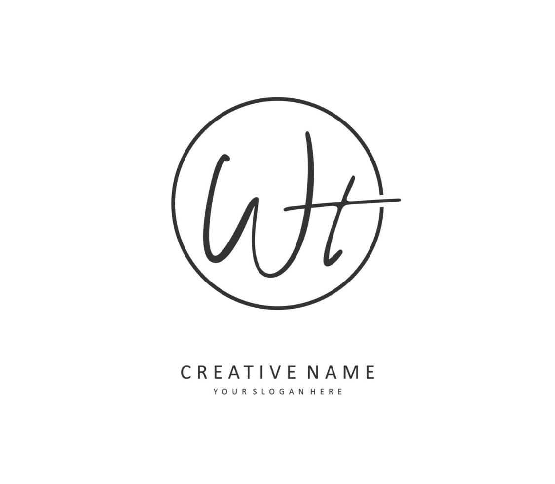 W T WT Initial letter handwriting and  signature logo. A concept handwriting initial logo with template element. vector