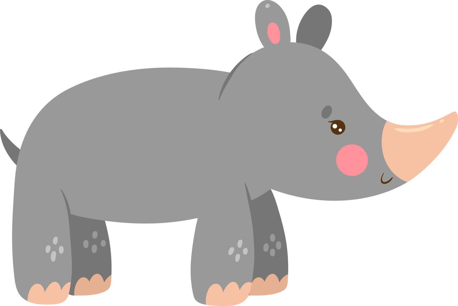 Adorable and Cute Rhino Flat Vector Illustration