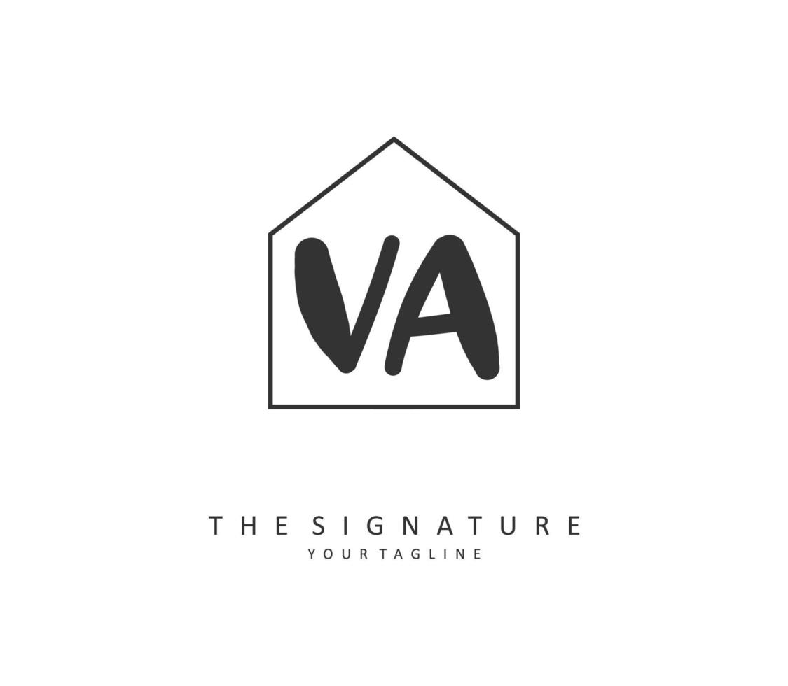 V A VA Initial letter handwriting and  signature logo. A concept handwriting initial logo with template element. vector