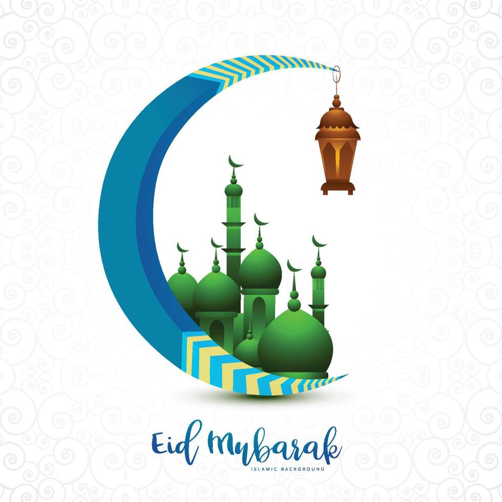 Eid mubarak moon and mosque celebration card backgrpound vector