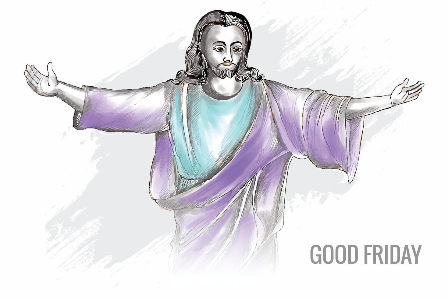 Hand draw sketch good friday with jesus christ the son of god card background vector