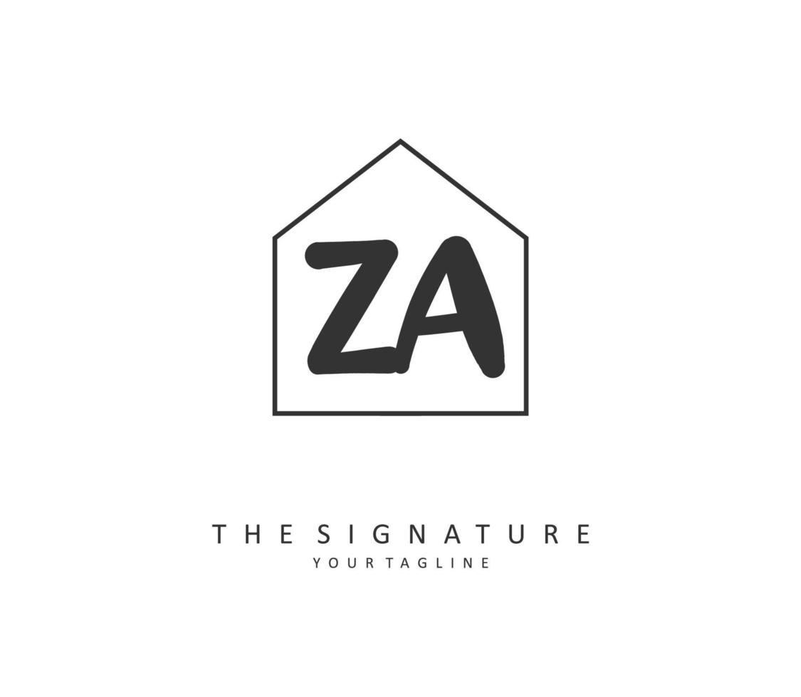 Z A ZA Initial letter handwriting and  signature logo. A concept handwriting initial logo with template element. vector