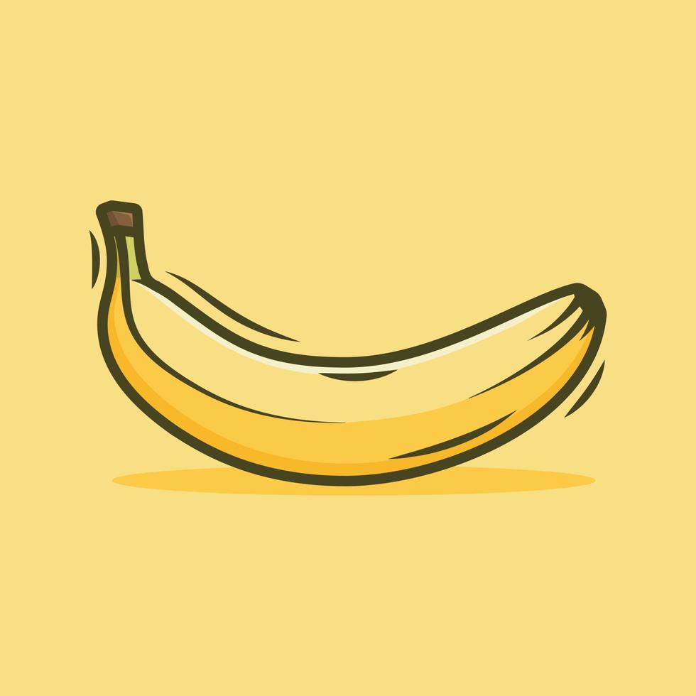 caricaturesco plátano en amarillo antecedentes salud comida naturaleza Fruta logo símbolo mano dibujado ilustración vector
