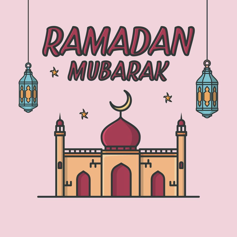 Cartoonish design Ramadan background with mosque vector