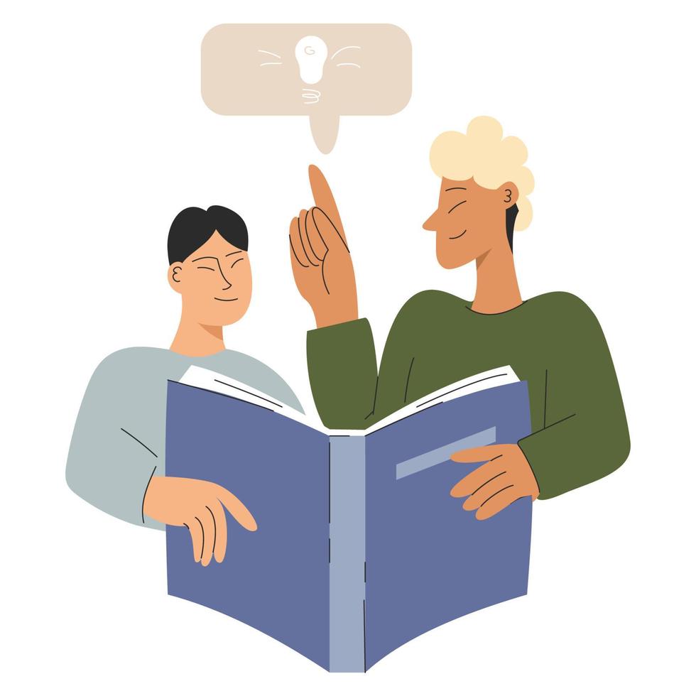 A father reads a book with son. The teacher explains the new material to the student. Study concept vector