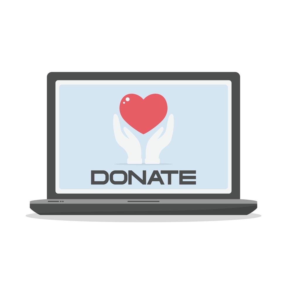 Make donations. Online donations. Isolated laptop with quick online donation page. Help concept. Vector illustration.