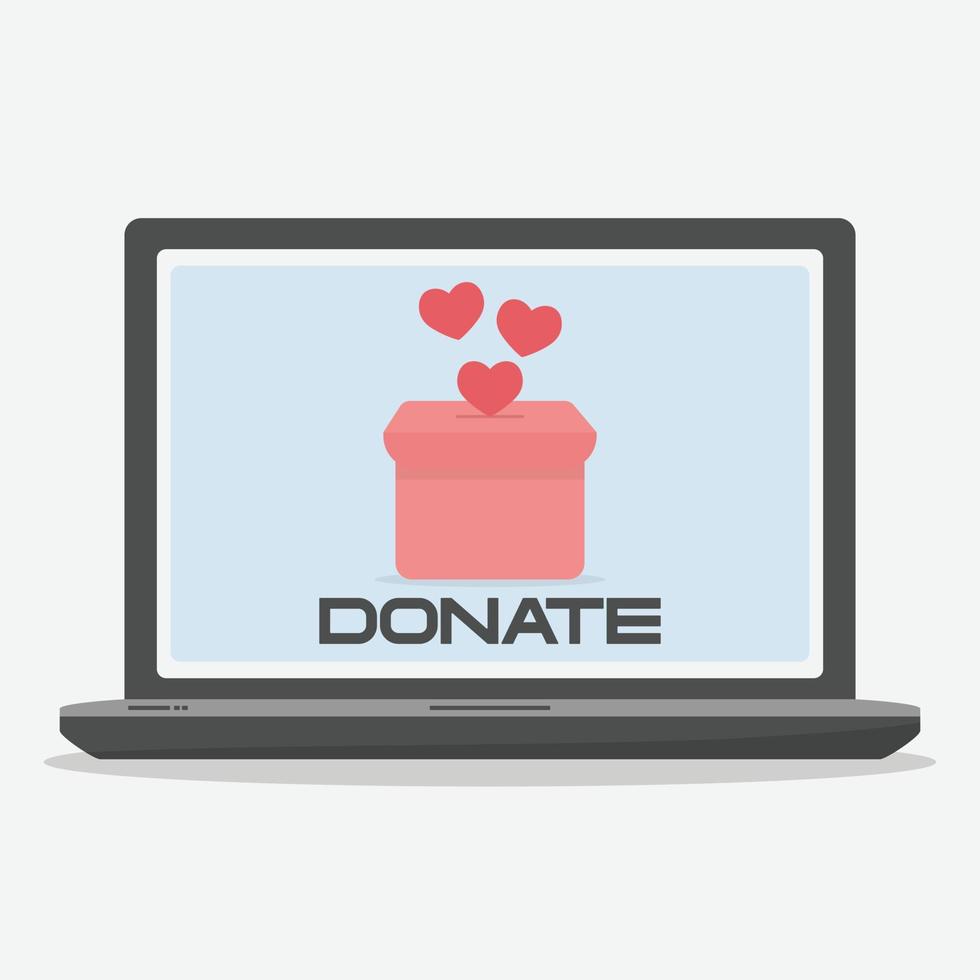 Make donations. Online donations. Isolated laptop with quick online donation page. Help concept. Vector illustration.