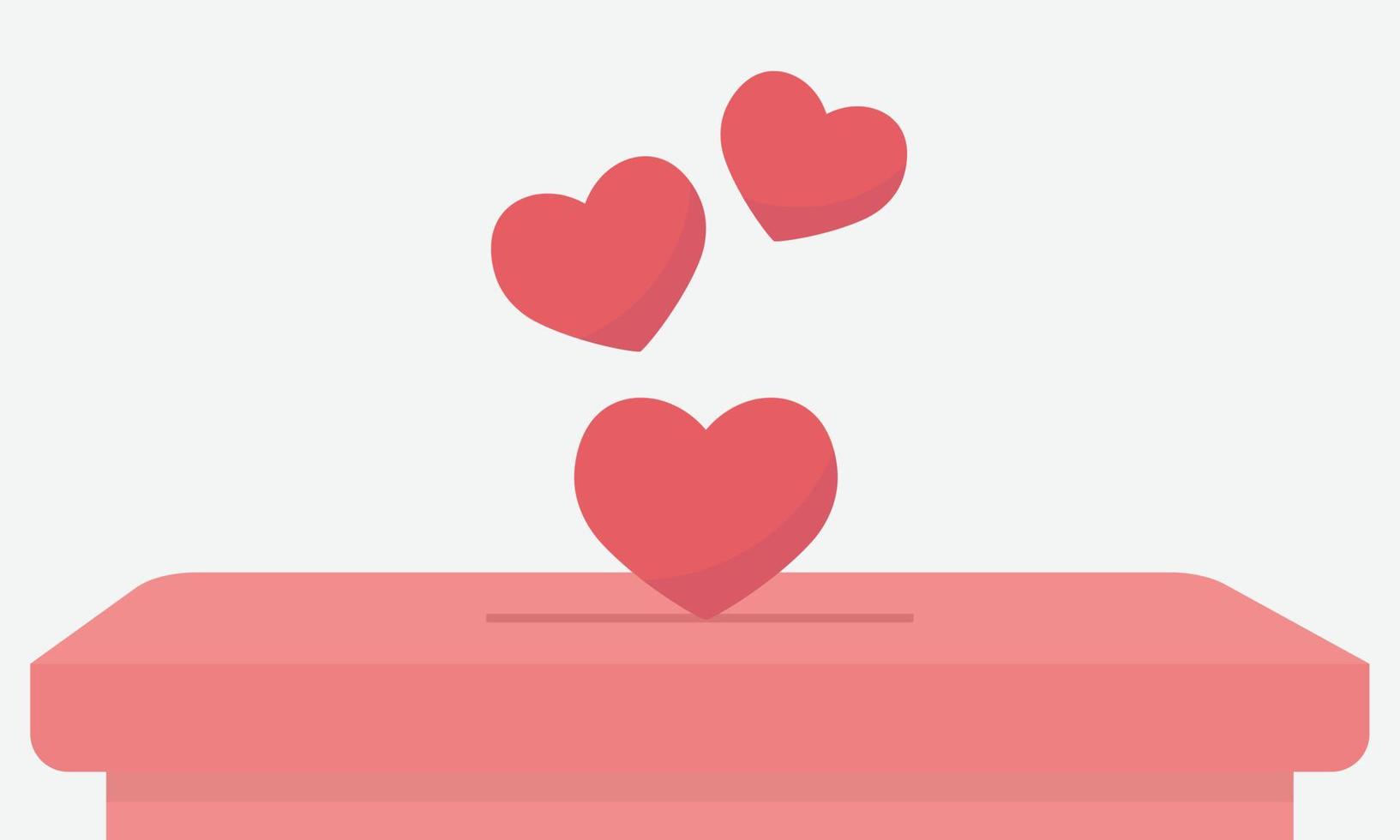falling hearts in box charity and donation concept vector illustration