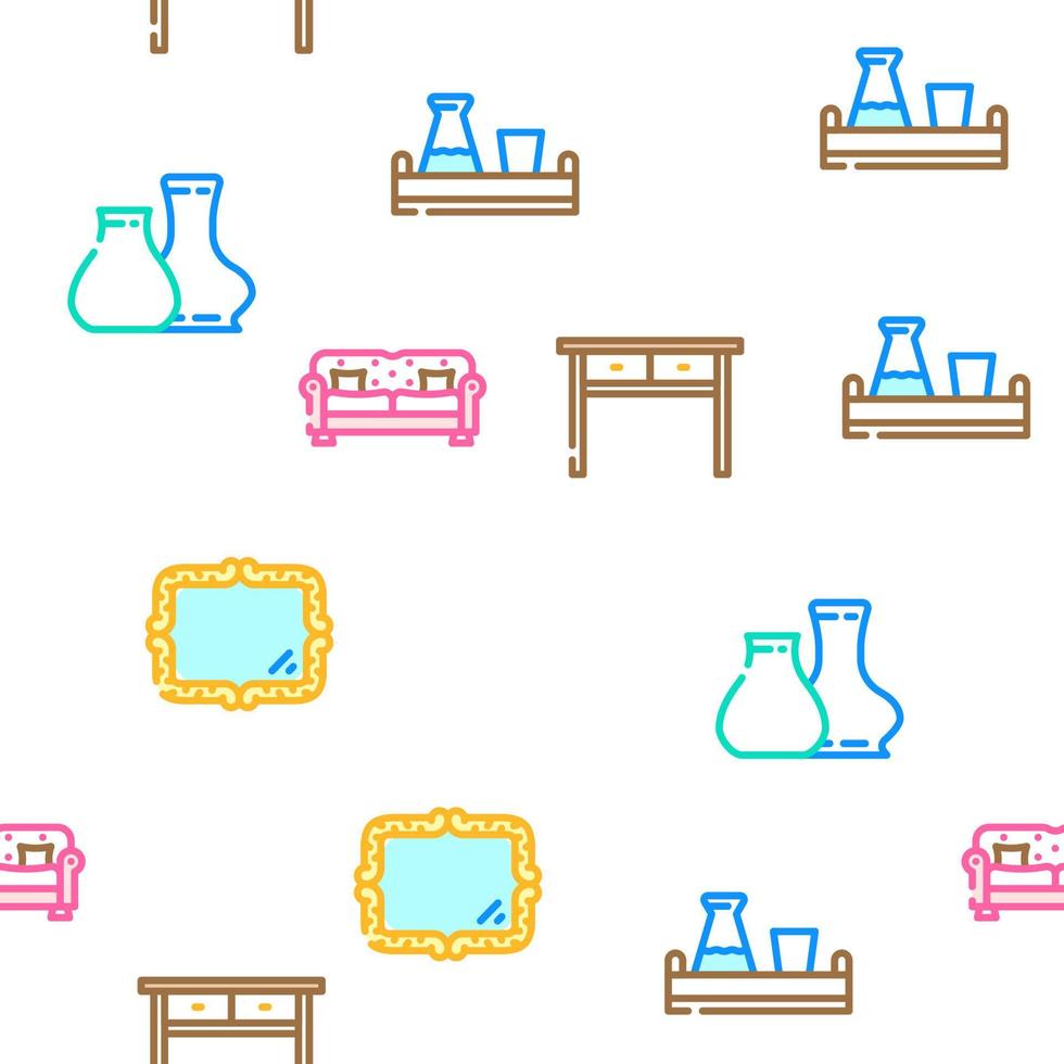 living room interior vector seamless pattern