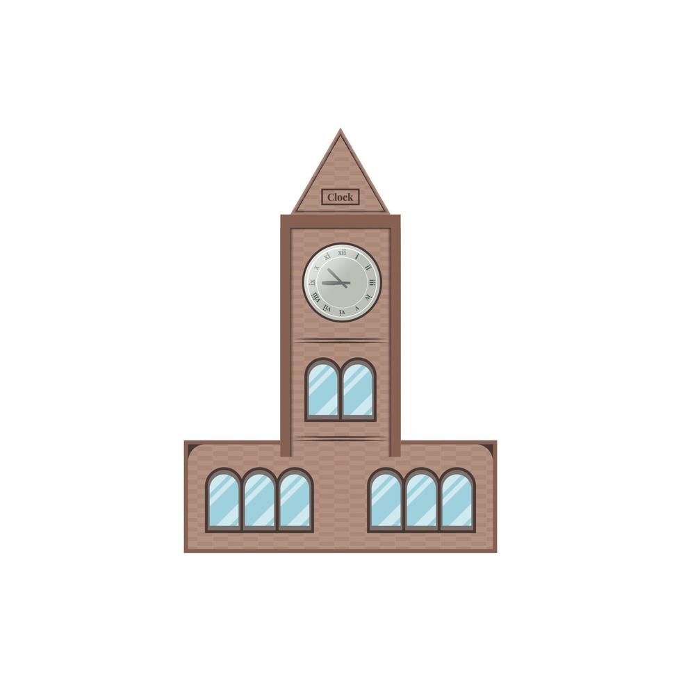 Clock tower retro colonial style building cartoon vector big Ben illustration