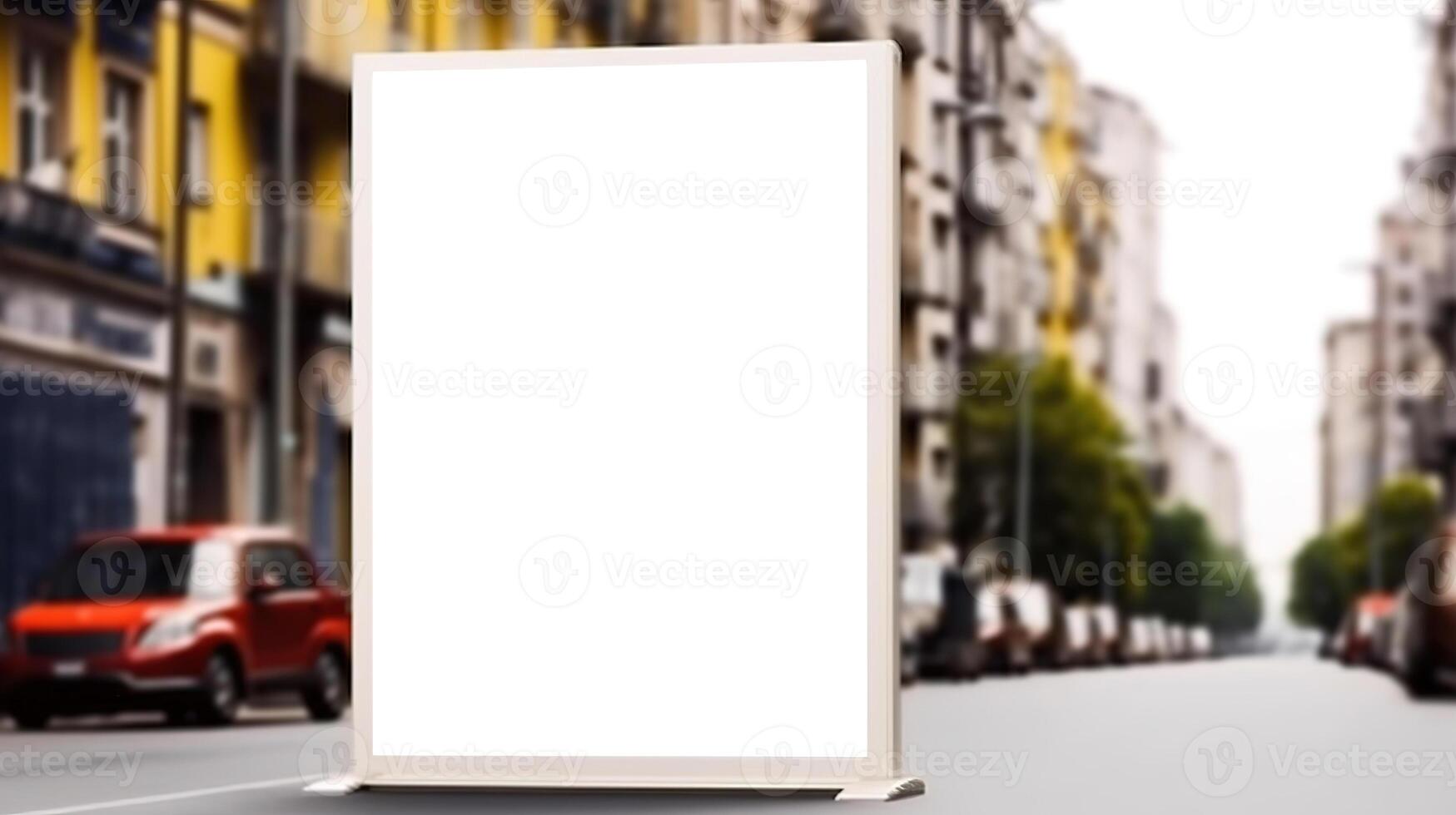 generativo ai, realista calle grande cartelera burlarse de arriba blanco para presentación publicidad. al aire libre firmar blanco en el futurista ciudad, negocio concepto foto