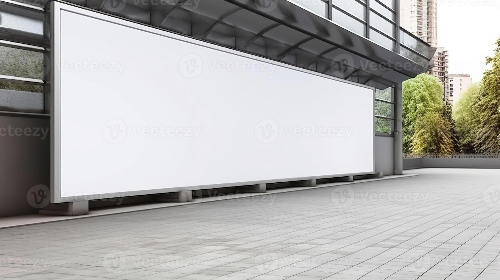 , Realistic street big billboard mock up blank for presentation advertising. Outdoor sign blank in the futuristic city, business concept photo