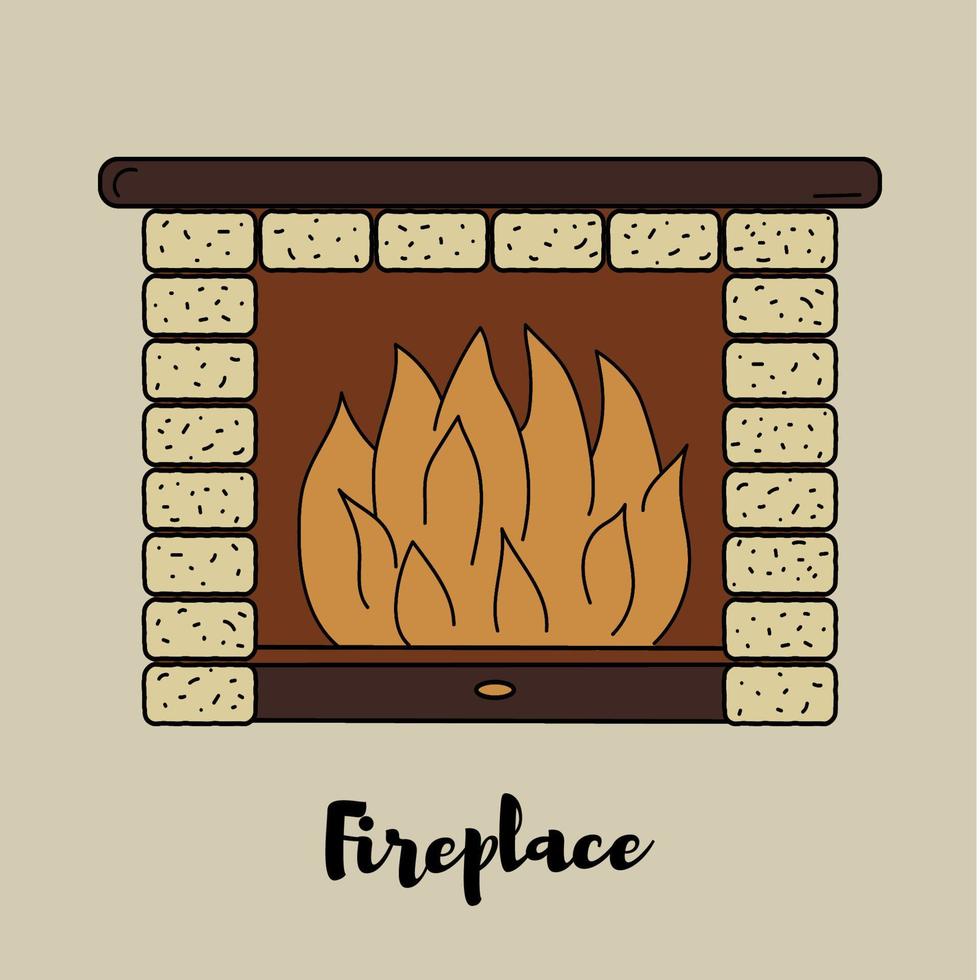 Fireplace vector colored icon.