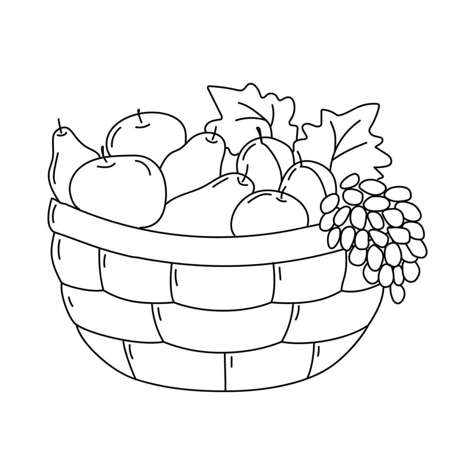 Basket with autumn harvest vector icon.