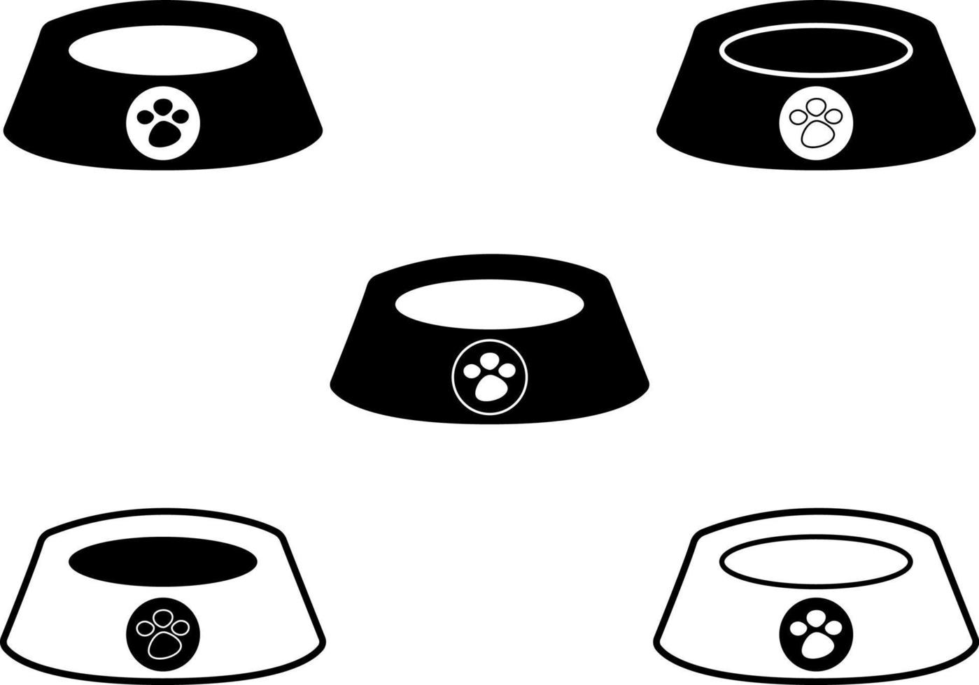 dog feed bowl. vector pet plates. black and white icons. simple design. illustration