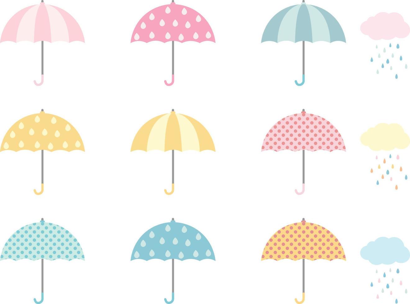 Set of Colourful umbrella. pastel colors. minimalist icons. hand drawn weather. vector illustration