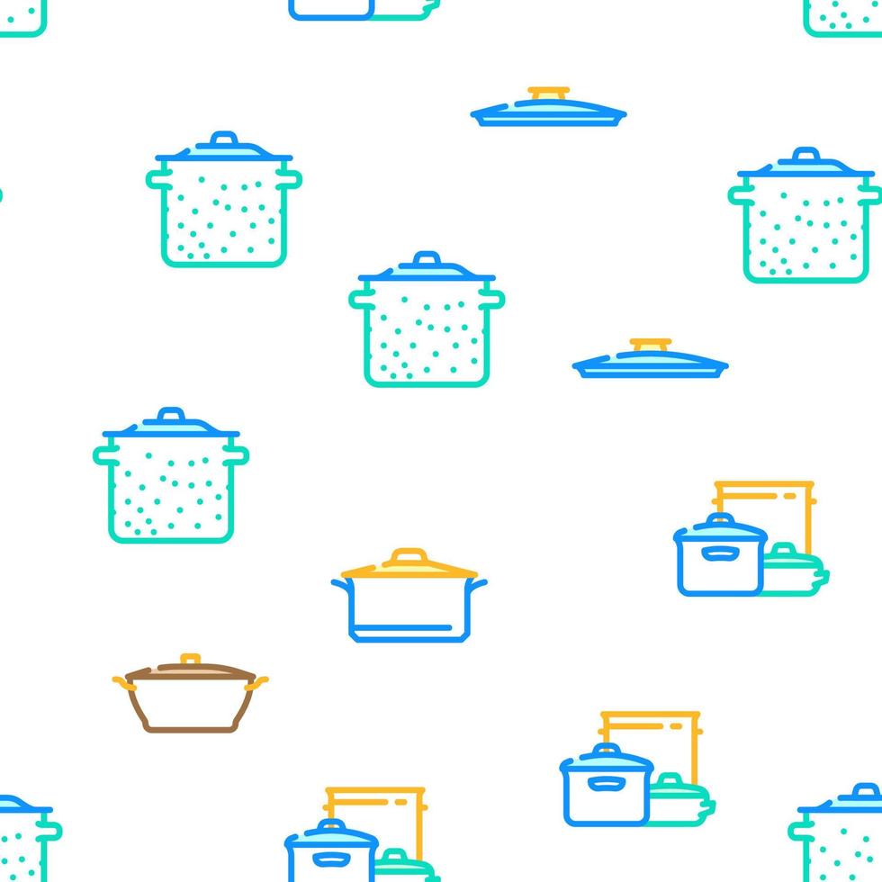 pot kitchen food pan cooking vector seamless pattern