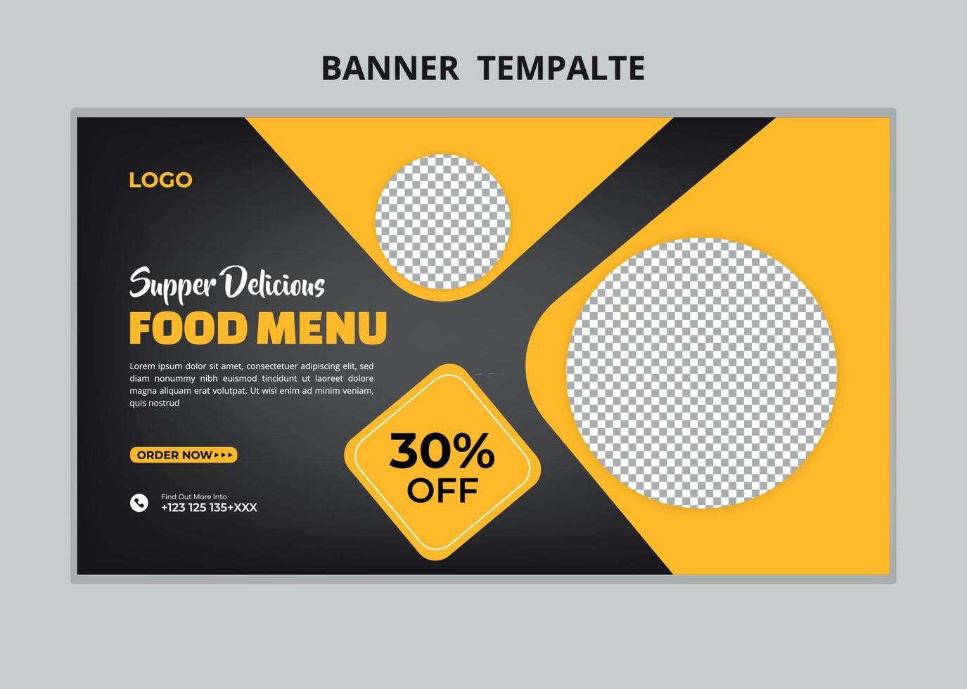 Restaurant food menu social media marketing web banner. Pizza, burger or hamburger online sale promotion video thumbnail. Fast food website background. Food flyer with logo and business icon. vector