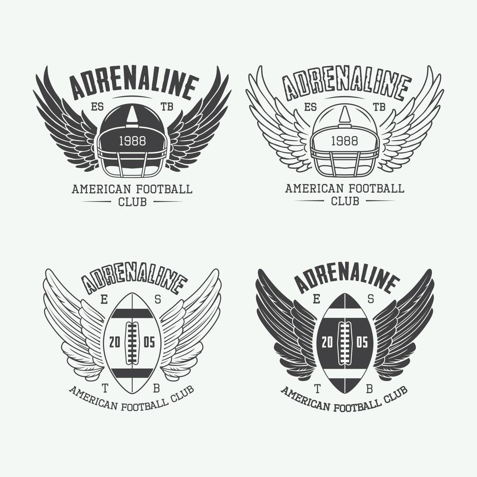 conjunto de Clásico rugby y americano fútbol americano etiquetas, emblemas y logo. vector