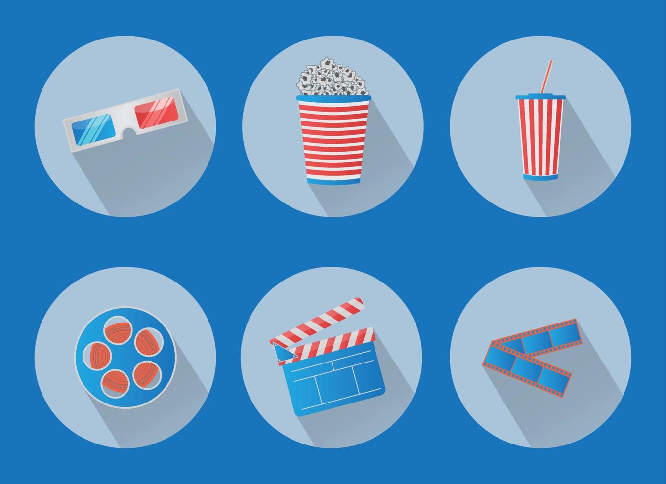 Flat cinema vector icons with shadows, eps