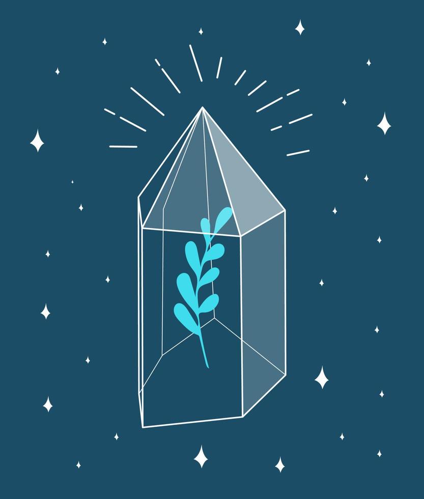Crystal gem outline icon. Magic crystal concept. Modern vector illustration. Transparent line art gem with stars. Minimalistic design for web.