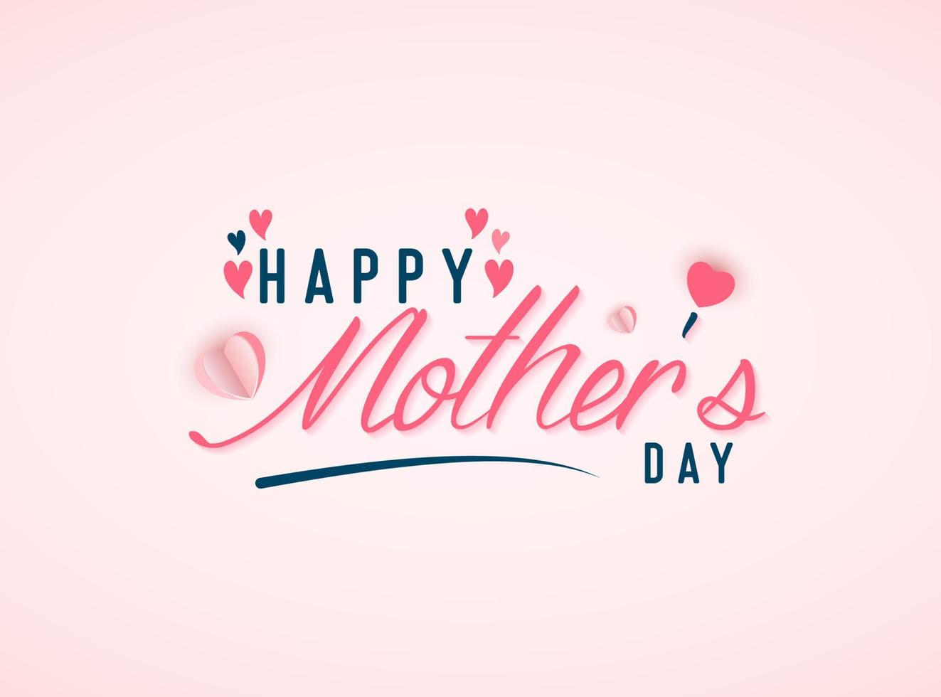 Happy mothers day lettering with pink paper heart shape vector