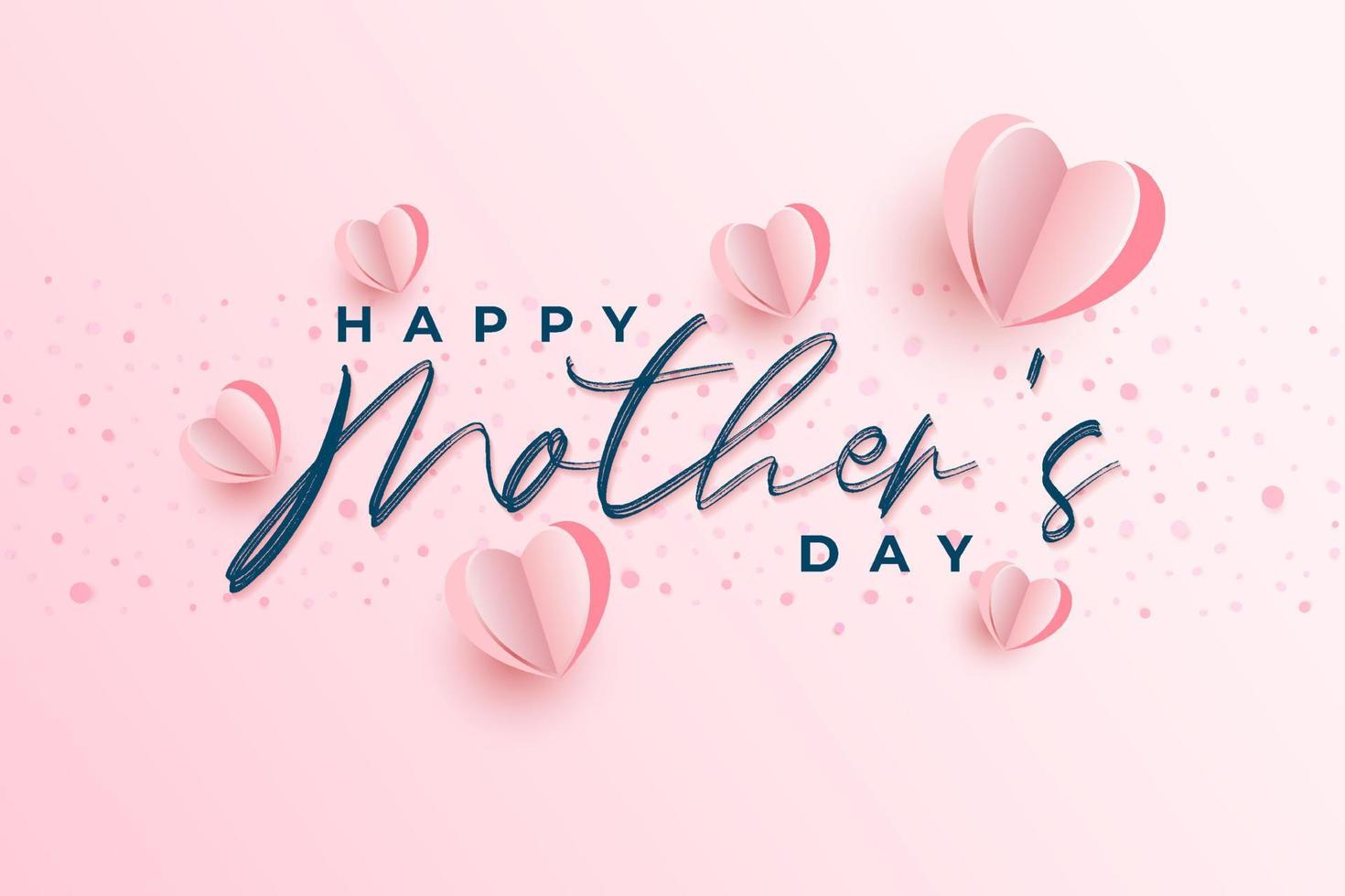 Happy mothers day background design with pink paper heart shape vector