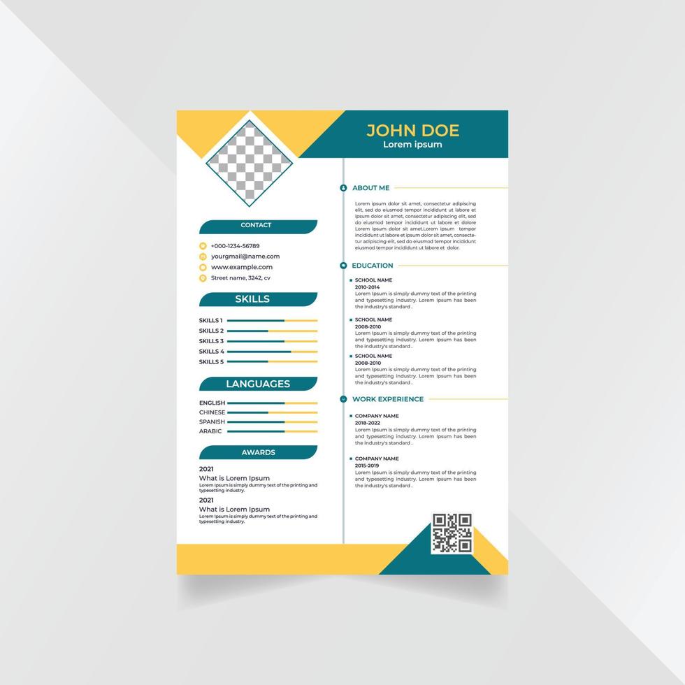 diseño de plantilla de cv creativo limpio y simple vector