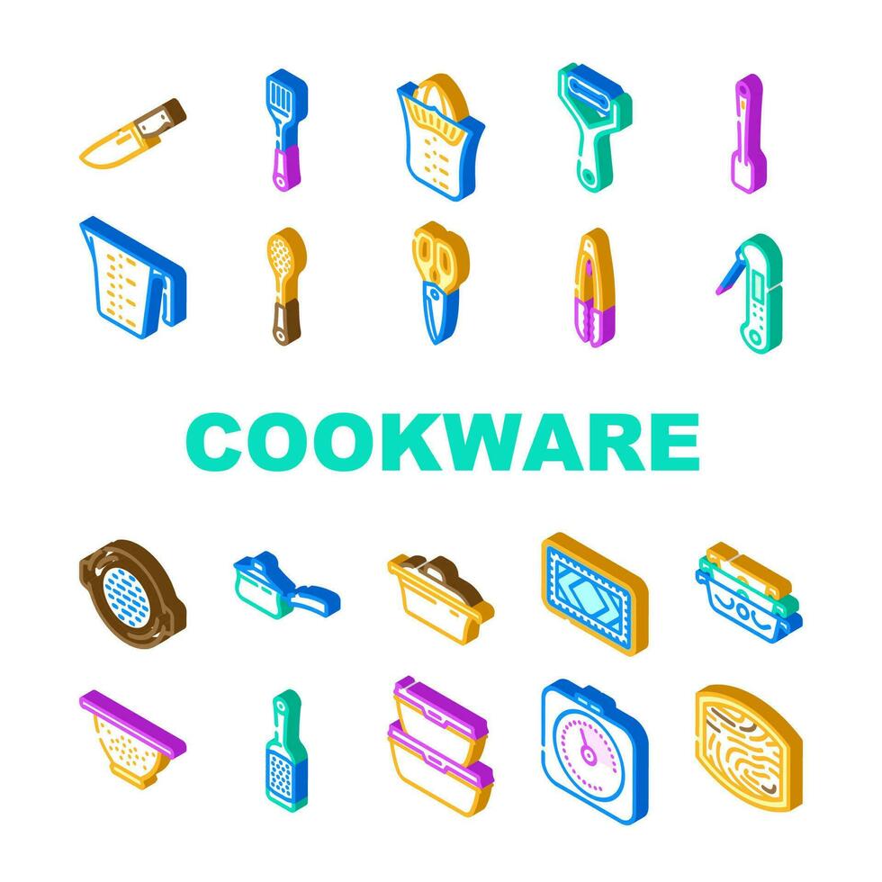 kitchen cooking cookware utensil icons set vector