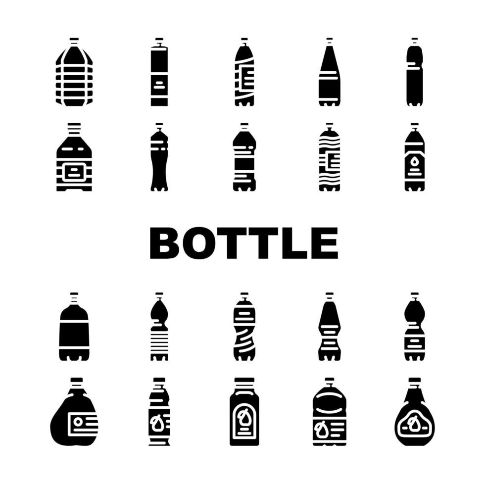 bottle plastic water drink icons set vector